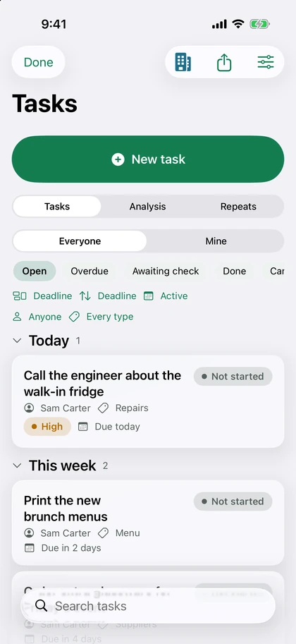 Tasks grouped by deadline